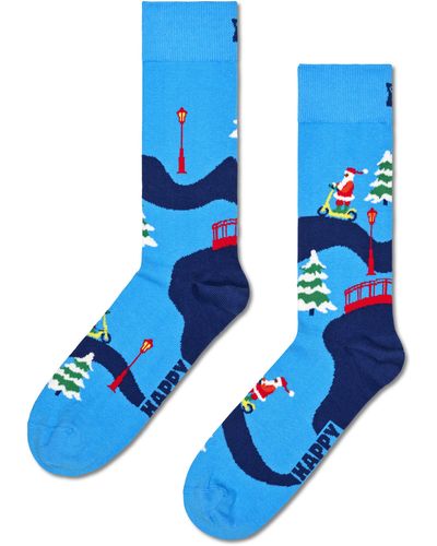 Happy Socks Blaue Santa On The Way To Work Crew Socken