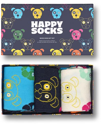 Happy Socks 3-Pack Mixed Dog Socks Gift Set - Blau
