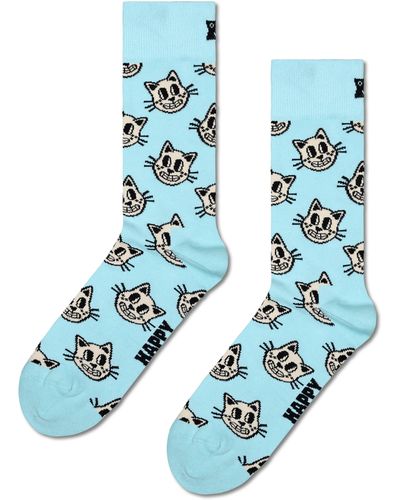 Happy Socks Hellblaue Cat Crew Socken