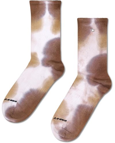 Happy Socks Weiße Tie-Dye Studd Crew Socken - Braun