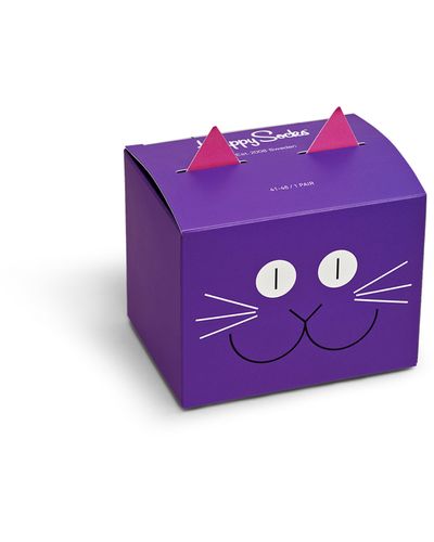 Happy Socks Bunte Süße Cat Socks Geschenkbox 1er-Pack - Lila