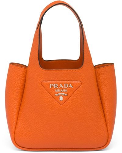 Prada Mini Leather Bucket Bag - Orange