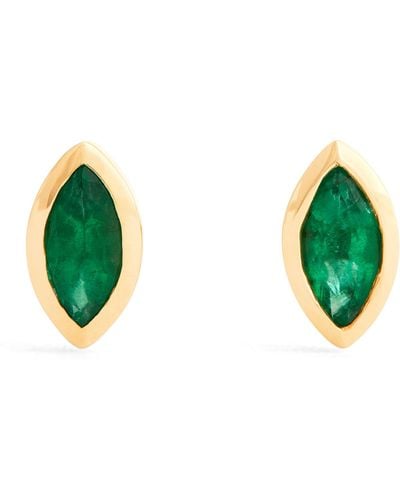 SHAY Yellow Gold And Emerald Marquise Stud Earrings - Green