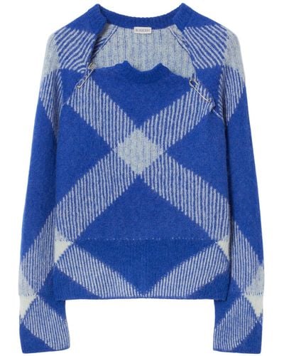 Burberry Alpaca Wool-blend Check Sweater - Blue