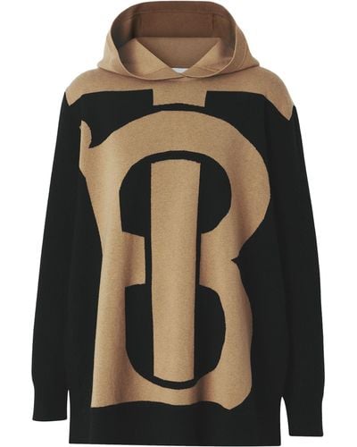 Burberry Cashmere-blend Monogram Hoodie - Black