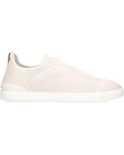 Zegna Leather Triple Stitch Trainers - Natural