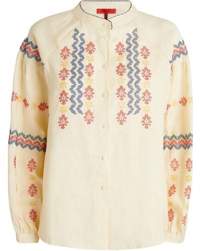 MAX&Co. Linen Embroidered Blouse - Natural