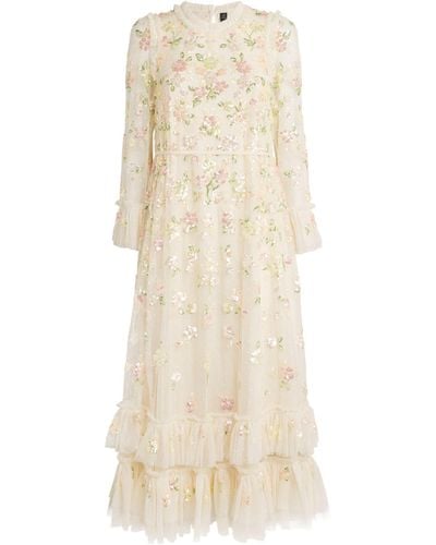 Needle & Thread Sequinned Bloom Gloss Midi Dress - Natural
