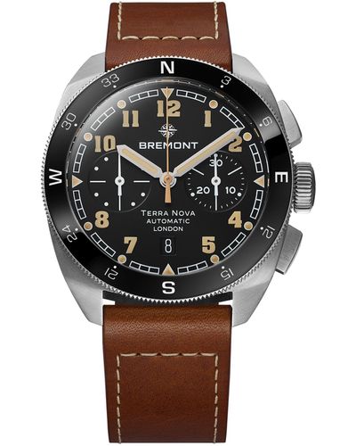 Bremont Sterling Silver And Leather Terra Nova Watch 42.5mm - Black