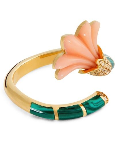 L'Atelier Nawbar Yellow Gold, Diamond, Coral And Malachite Psychedeliah Ring - Green