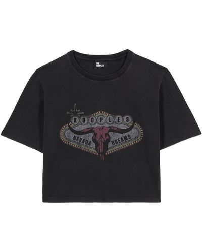 The Kooples Cotton Printed Cropped T-shirt - Black