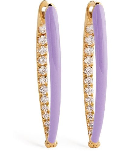 Melissa Kaye Yellow Gold And Diamond Medium Cristina Earrings - Purple