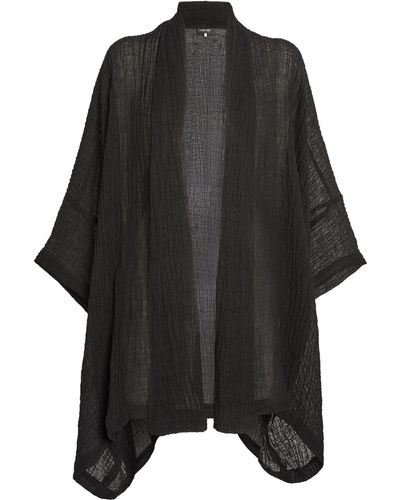 Eskandar Full-length Linen-blend Collarless Shawl - Black