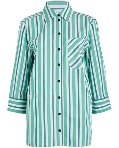 Ganni Cotton Striped Shirt - Blue