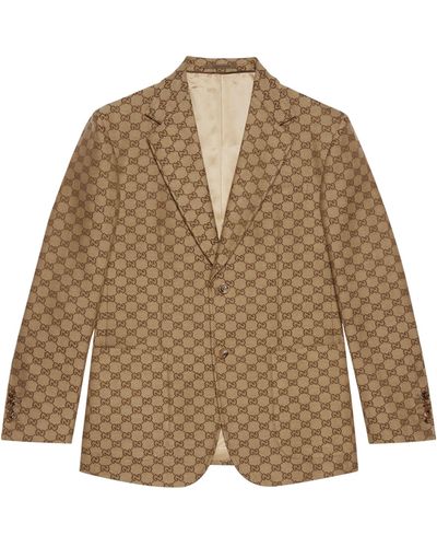 Gucci Linen Gg Supreme Suit Jacket - Brown