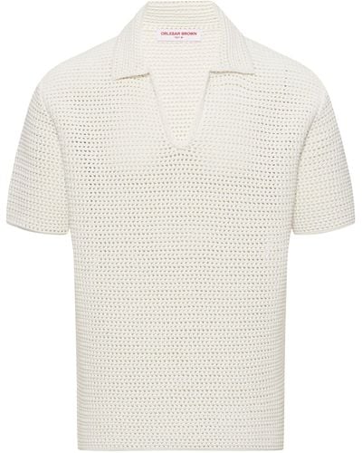 Orlebar Brown Cotton Crochet Batton Polo Shirt - White
