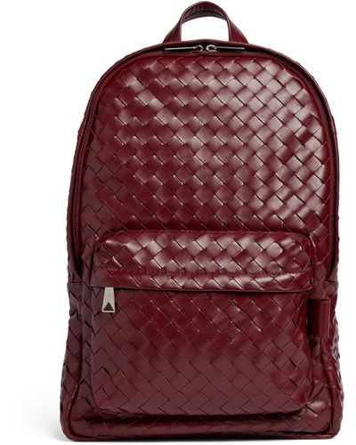 Bottega Veneta Leather Intrecciato Backpack - Red