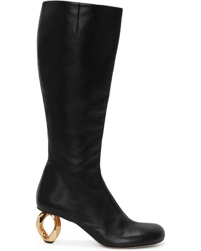 JW Anderson Leather Chain-heel Knee-high Boots 75 - Black