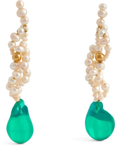 Completedworks Gold Vermeil, Pearl And Resin Gotcha Earrings - Green