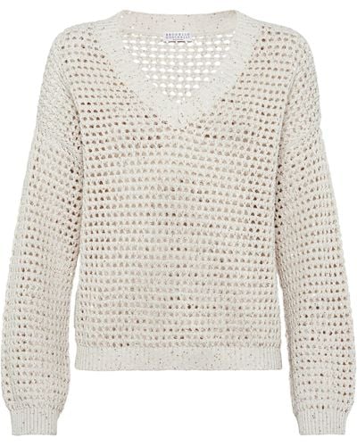 Brunello Cucinelli Crocheted Net Sweater - White