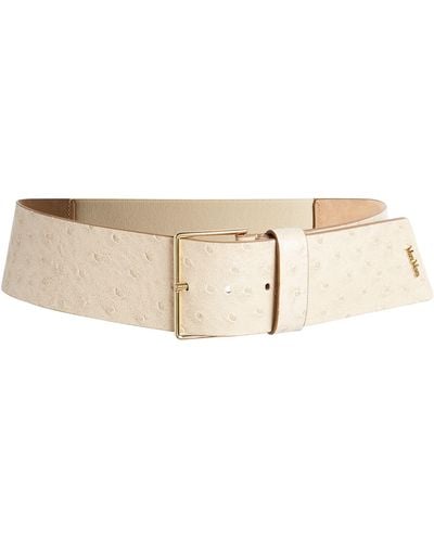 Max Mara Leather Ostrich-embossed Belt - Natural