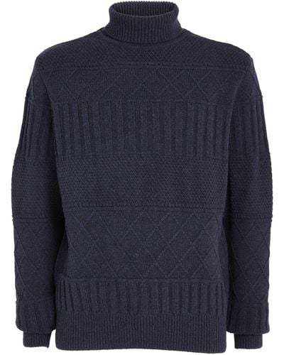 Oliver Spencer Wool Cable-knit Roll Neck Sweater - Blue
