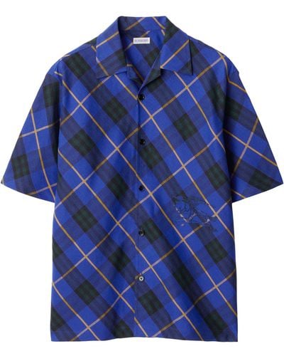 Burberry Linen Oversized Check Shirt - Blue