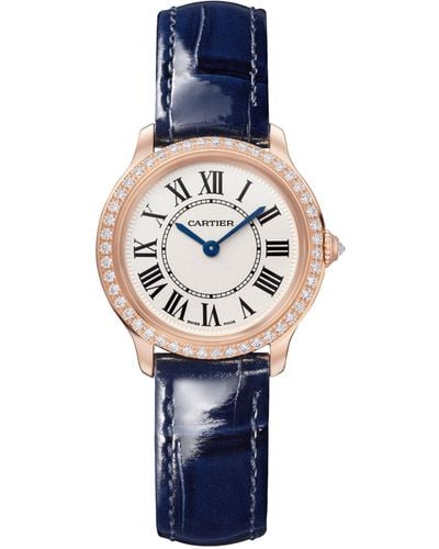 Cartier Rose Gold And Diamond Ronde Louis Watch 29mm - Blue
