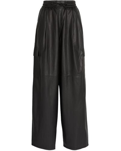 Yves Salomon Leather Wide-leg Trousers - Black