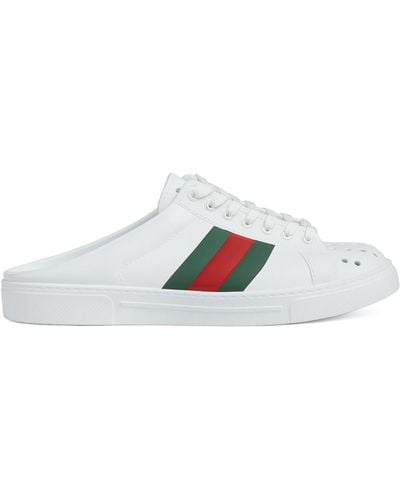 Gucci Leather Perforated Ace Mules - White