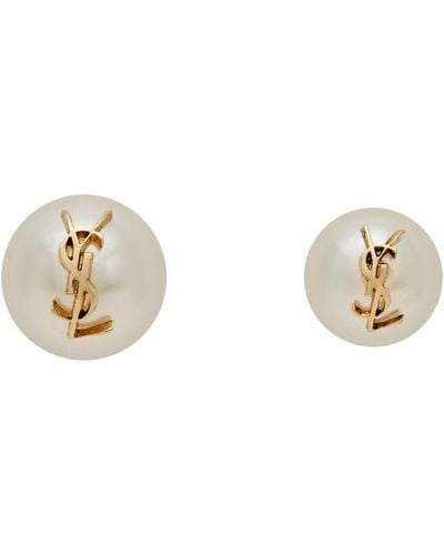 Saint Laurent Mismatched Faux-pearl Monogram Earrings - White