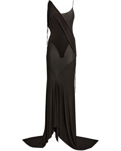 The Attico Asymmetric Sheer Gown - Black