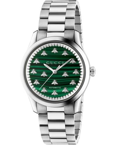Gucci Stainless Steel And Malachite G-timeless Watch 38mm - Gray