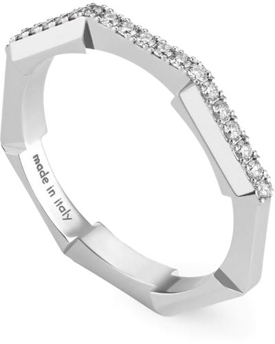 Gucci White Gold And Pavé Diamond Link To Love Ring - Metallic