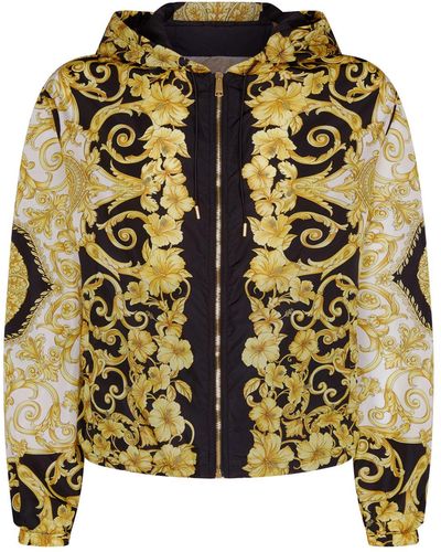 Versace Black/gold Hibiscus Print Jacket - Metallic