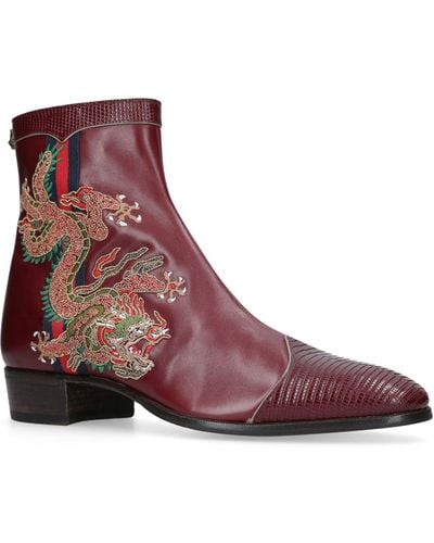 Gucci Dragon Leather Boots - Purple