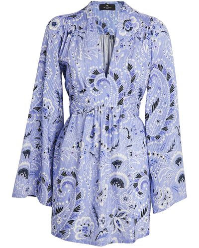 Etro Cotton-silk Long-sleeve Mini Dress - Blue