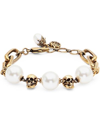Alexander McQueen Faux Pearl And Skull Bracelet - Natural