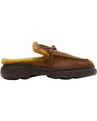 Burberry Suede Shearling-lined Stony Mules - Brown