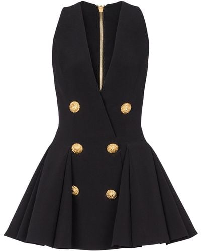 Balmain Pleated Mini Dress - Black