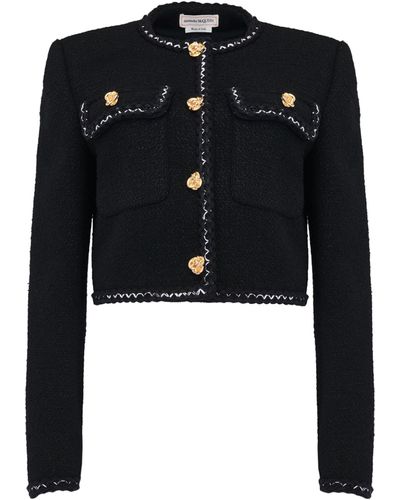 Alexander McQueen Tweed Cropped Jacket - Black