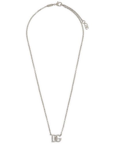 Dolce & Gabbana Rhinestone Logo Necklace - Metallic
