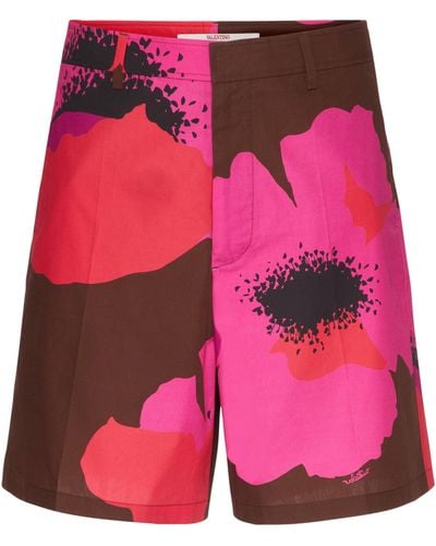 Valentino Garavani Cotton Floral Bermuda Shorts - Pink