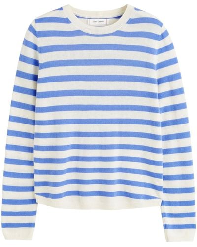 Chinti & Parker Wool-cashmere Striped Elbow-patch Sweater - Blue