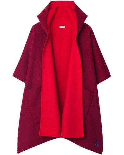Burberry Cashmere Ekd Hooded Cape - Red