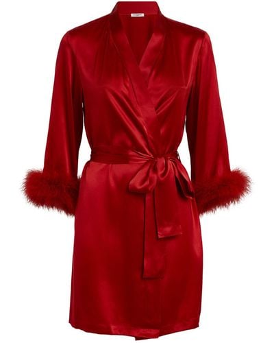 Gilda & Pearl Feather-trim Bibi Short Robe - Red