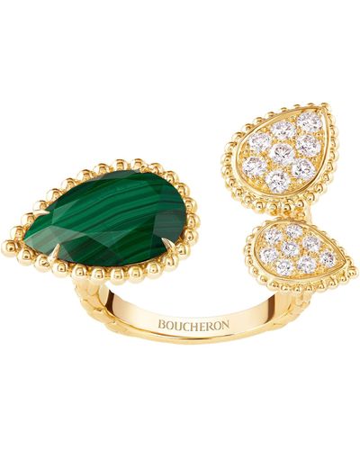 Boucheron Yellow Gold, Malachite And Diamond Serpent Bohème Ring