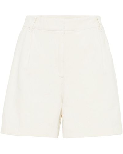 Brunello Cucinelli Cotton-linen Pleated Shorts - White