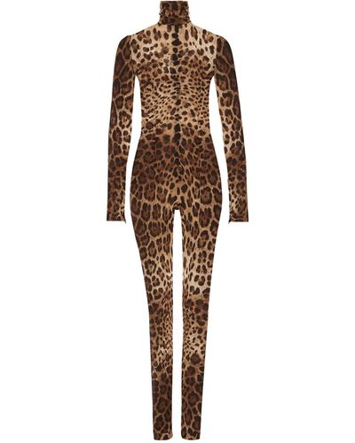 Dolce & Gabbana Kim Dolce&gabbana Silk Leopard Print Jumpsuit - Brown