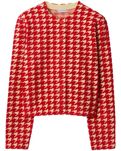 Burberry Houndstooth Cardigan - Red